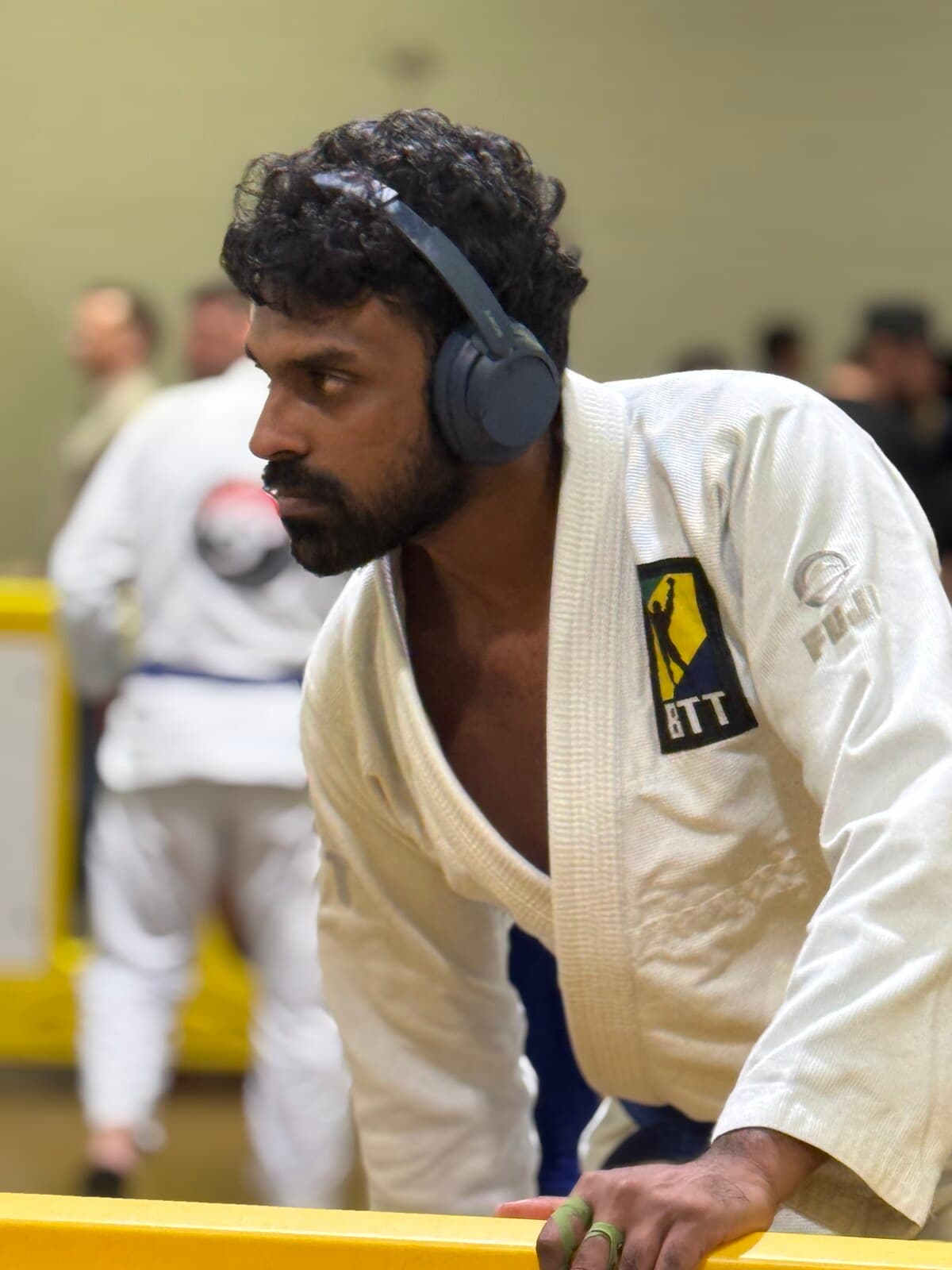 Krishna Peri competing in a Brazilian jiu jitsu tournament