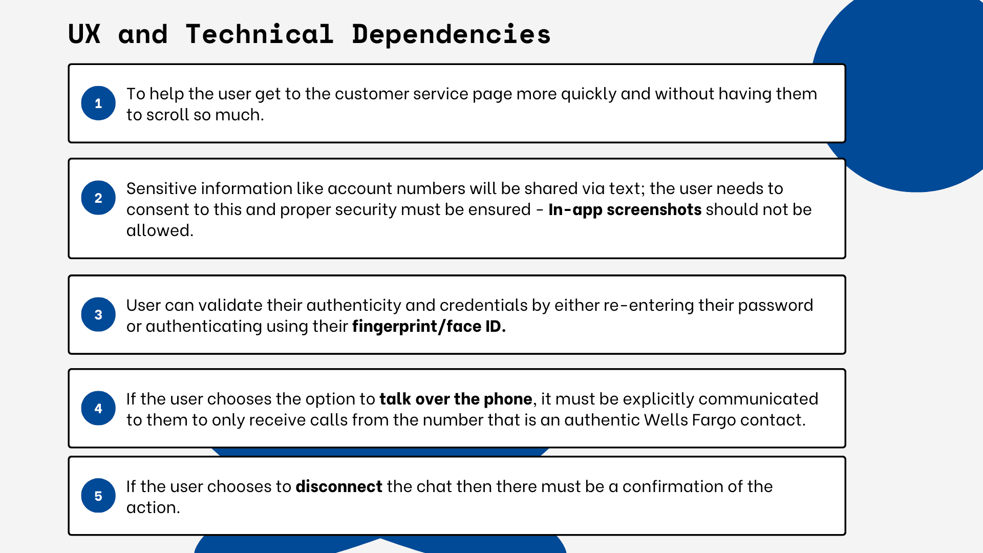 UX and technical dependencies - consent, authentication, and call-verification requirements the audit surfaced.