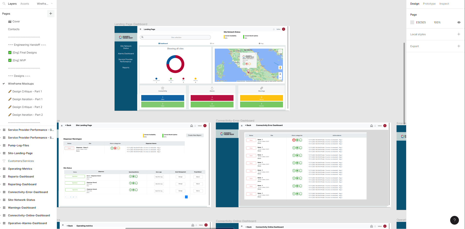 Figma prototype flow for the connected dispenser dashboard